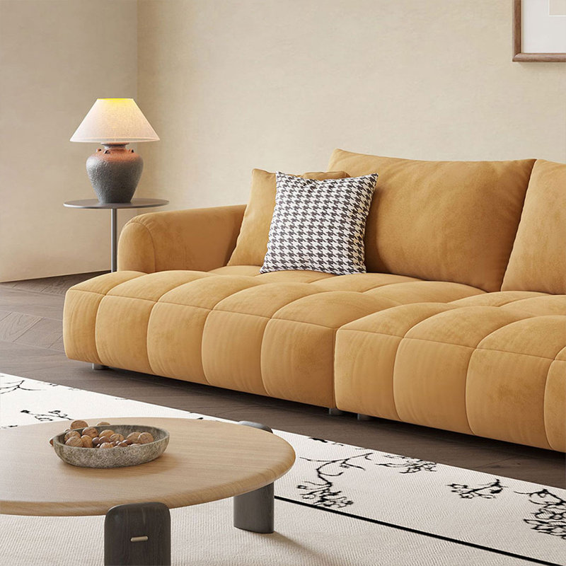Canapé modulaire en velours jaune, H 33,86 po x L 86,61 po x l 37,80 po
