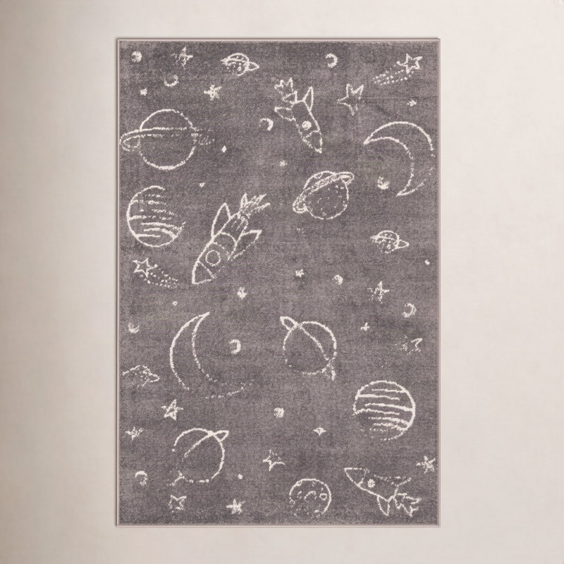 Machine Woven Polypropylene Plastic Rug, Rectangle 5'3" x 8', Gray