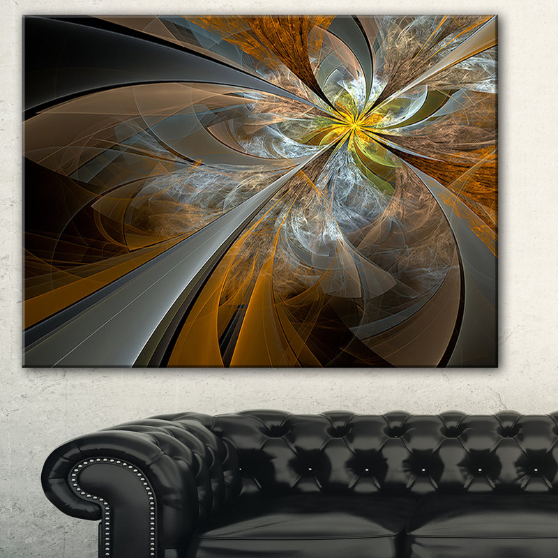Symétrique fleur jaune fractal - impression d'art graphique, H 12 po x l 20 po, Toile avec cadre flottant, Ne s’applique pas