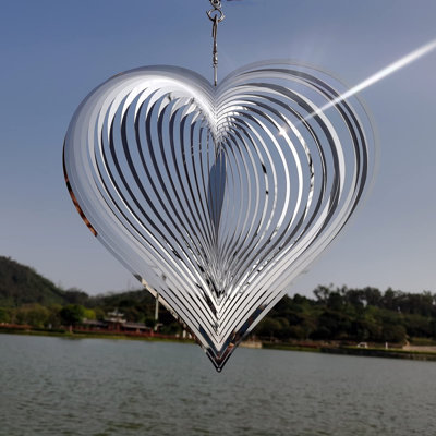 Wind Spinner Outdoor Metal Decorations,Silver Heart Wind Spinners For Yard And Garden,Stainless Steel Wind Chimes For Outside Decor,Birthday Gifts For Mom,Mother's Day,Aunt Gifts