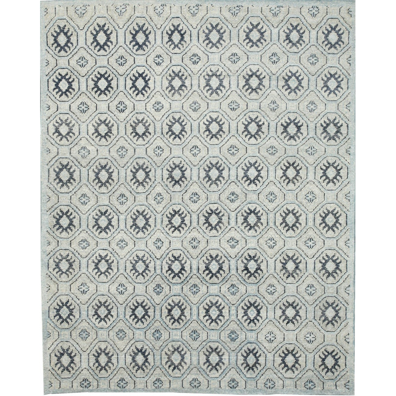 8x10 Gray Hand-Knotted Wool Octagonal Starbursts Geometric Modern Contemporary Carpet Rug