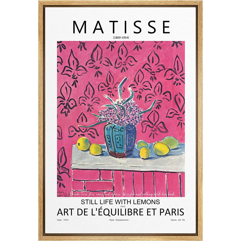 Matisse, nature morte avec des citrons, nature sauvage - cadre flottant, impression sur toile, H 36 po x l 24 po x P 1,5 po