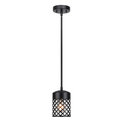 Black Adjustable Single Mini Pendant Light With Cage Shade For Kitchen Island Bar
