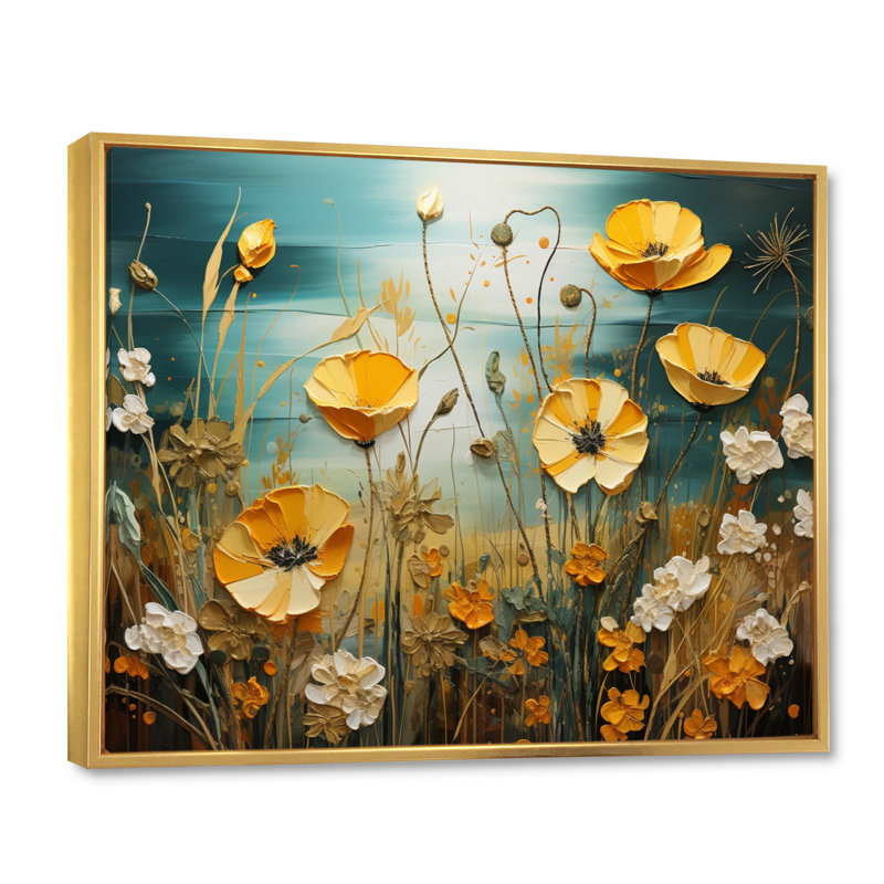 «Yellow Buttercups Yellow Glow», impression sur toile encadrée, Cadre flottant doré, H 30 po x l 40 po x P 1,5 po