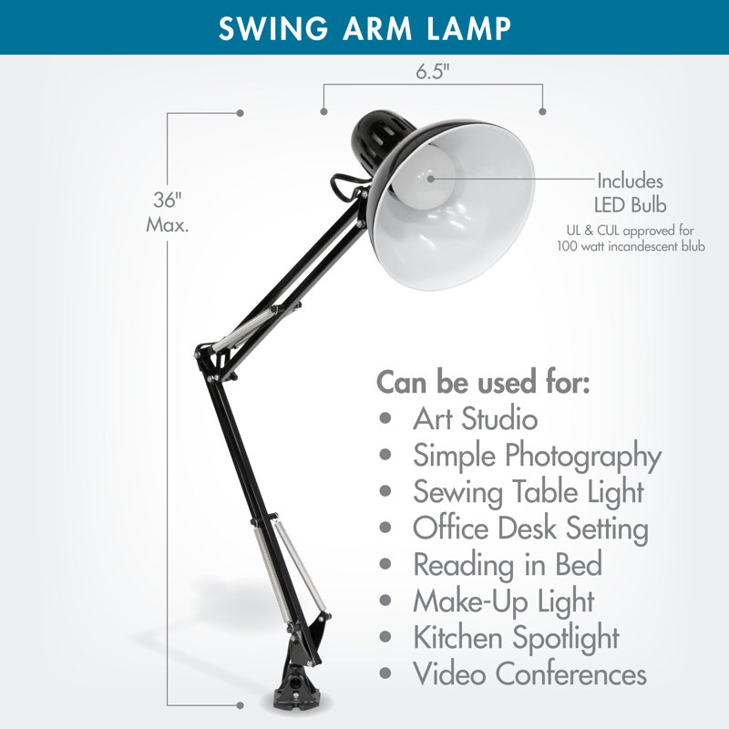 Hudspeth 36" LED Desk Lamp with Clamp Base, Black