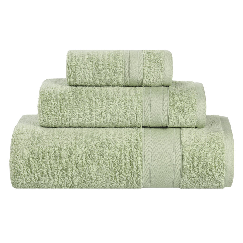 Belmont Zero Twist Cotton Medium Weight Soft Absorbent, Green, 3 Piece Towel Set