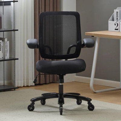 28" Wide Heavy Duty Ergonomic Mesh Office Chair With Memory Foam Seat & Flip-Up Arms