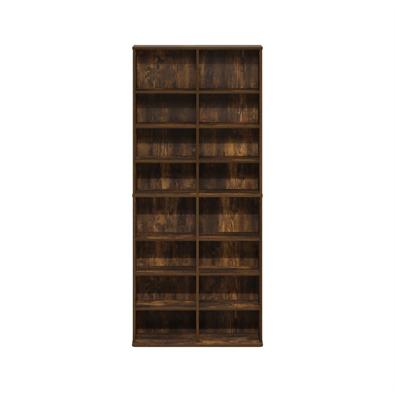 16-Shelf Multimedia Media Storage Tower Rack with Adjustable Shelves, Amber Pine