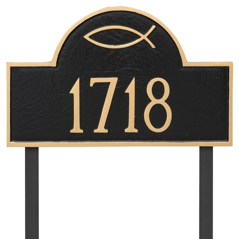 Plaque d'adresse standard Icthus Classic Arch, Oui, Marine / doré
