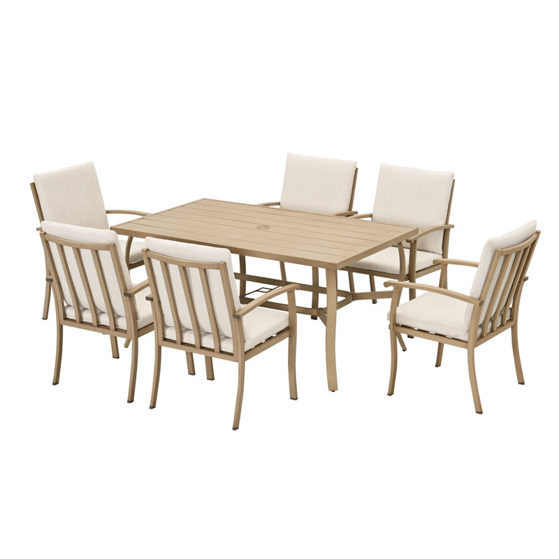Calluna Willesden Rectangular Aluminum Dining Set with Cushions, 6, Beige