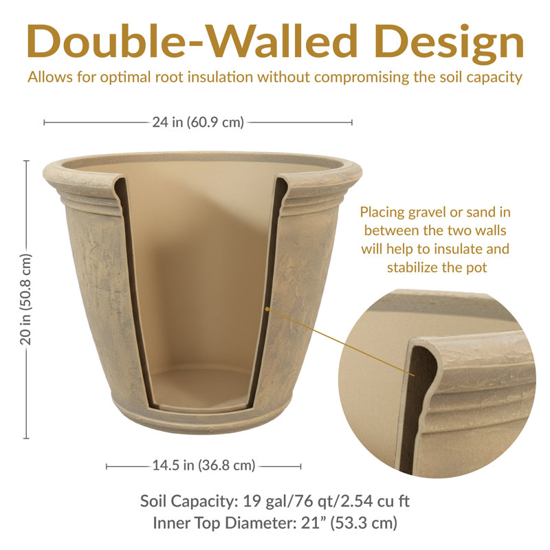 Blough 24" x 24" x 20" Round Polyresin Outdoor Planter Pot - Beige, 1, Beige