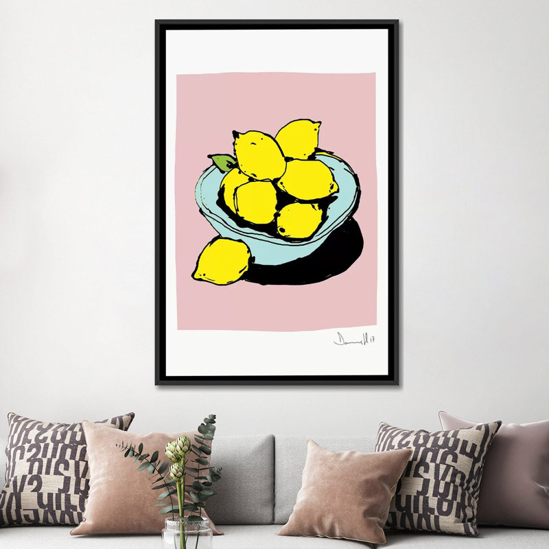 «Lemons», reproduction sur toile, H 26 po x l 18 po x P 1,5 po, Toile encadrée noire, Blanc