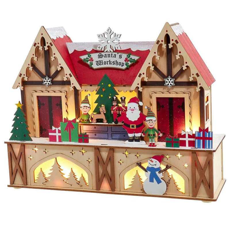 Kurt Adler's Battery-Operated Wooden LED Lighted Santa's Workshop,
