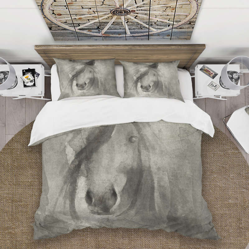 Farmhouse Horse - Ensemble de housse de couette animaux - Microfibre de polyester, Blanc / Brun
