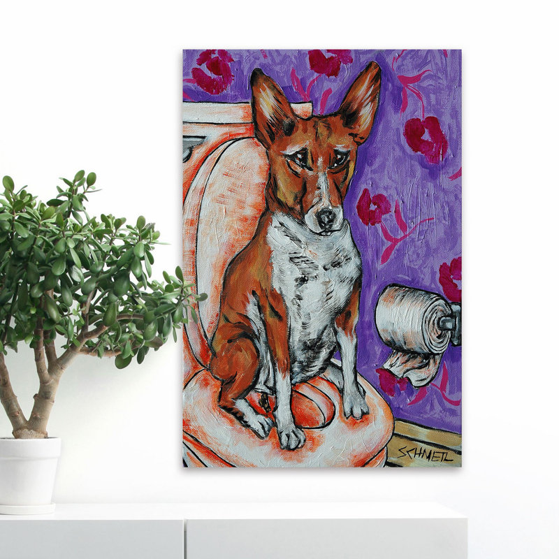 " Basenji Bathroom " by Jay Schmetz, 18" H x 12" W