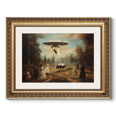 Vintage Gold Framed Wall Art Decor, 11X14 Inch Funny Gothic UFO Halloween Canvas Wall Art For Living Room Bedroom Entryway, Retro Victorian Landscape Bathroom Decor Aesthetic