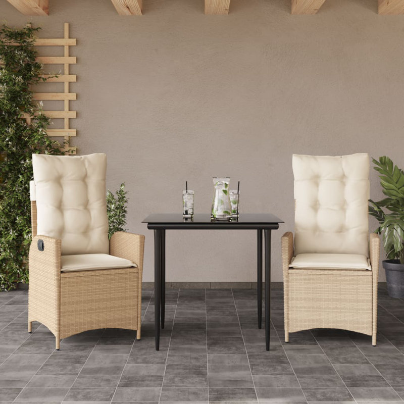  Garden Dining Set Grey, Dark Brown/Beige, 2-seater (without footrest), 29.1" H x 31.5" L x 31.5" W