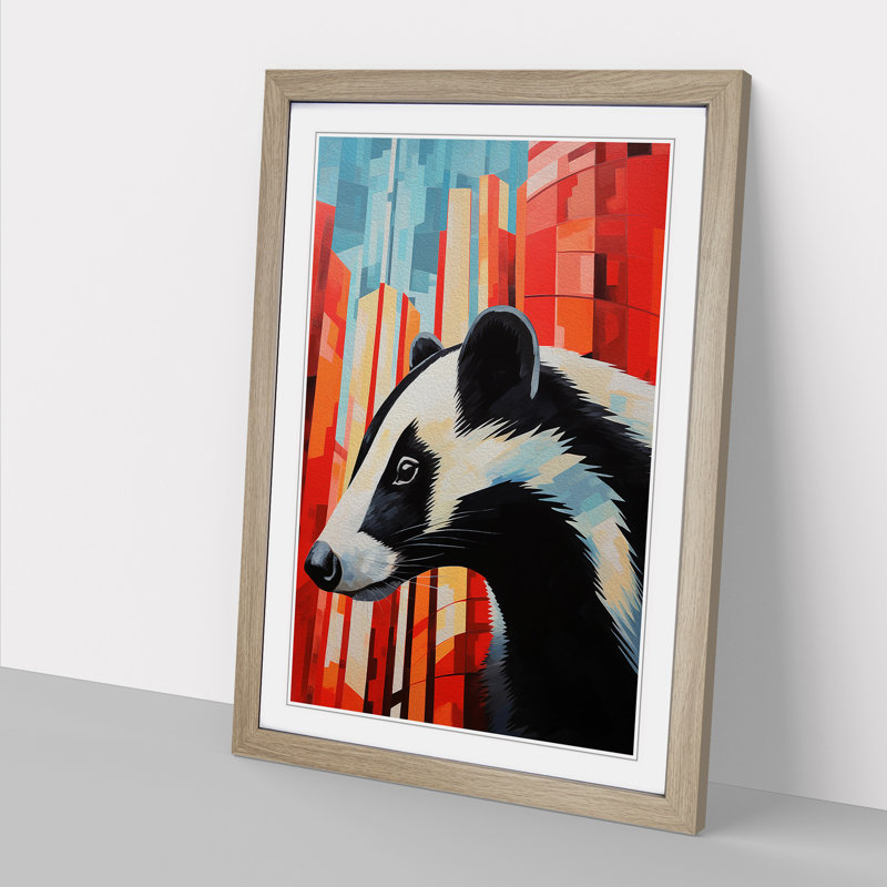 Badger Constructivism Art - Framed Print, Oak Framed, 34cm H x 25cm W x 2cm D