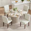 Ensemble de table et de chaises de salle à manger extensibles modernes pour 4 à 8 personnes avec rangement dissimulé, table convertible ronde en ovale et chaises de salle à manger en tissu rembourrées.-133948230-133948231