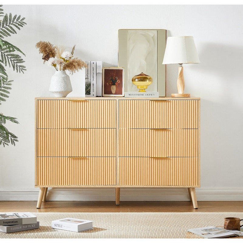 Commode 6 tiroirs en bois avec tiroirs ondulés - polyvalente pour la chambre à coucher, la chambre d'enfant, le salon et plus encore.