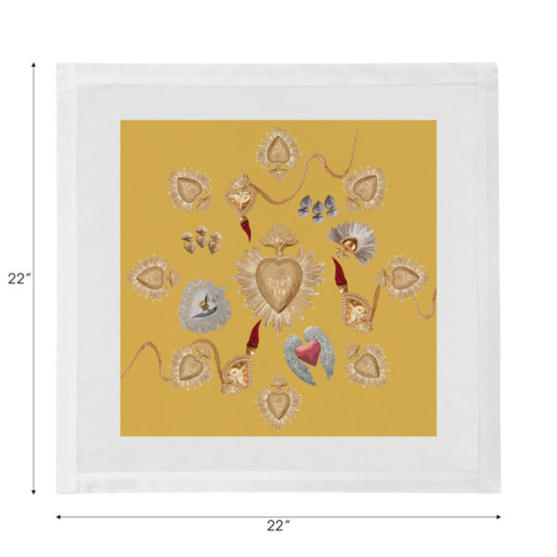 Ex Vote Sacred Hearts Cotton Blend Square Napkins, Gold
