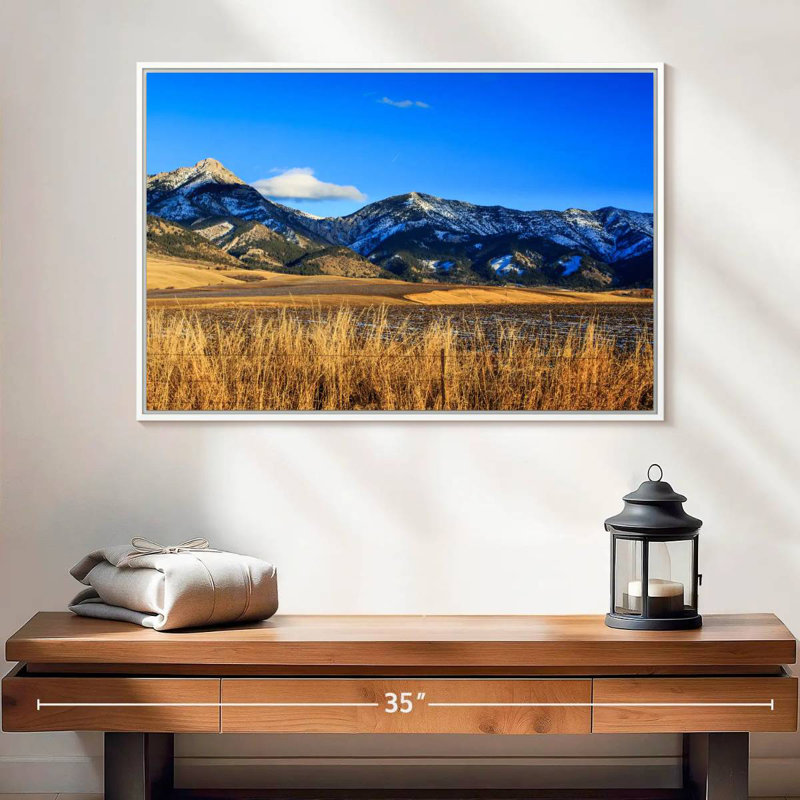 Vue panoramique des montagnes Bridger, 25 po x 17 po, Cadre flottant blanc