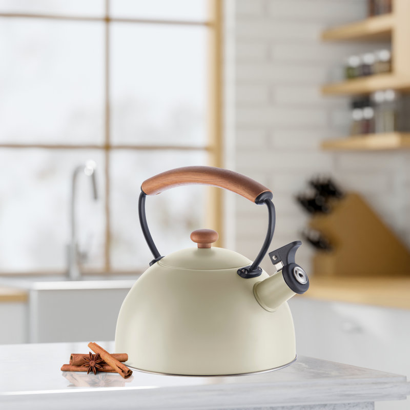 Bouilloire sifflante en acier inoxydable, poignée en bois Oggi Brew (1,9 litre, 64 oz), Gris