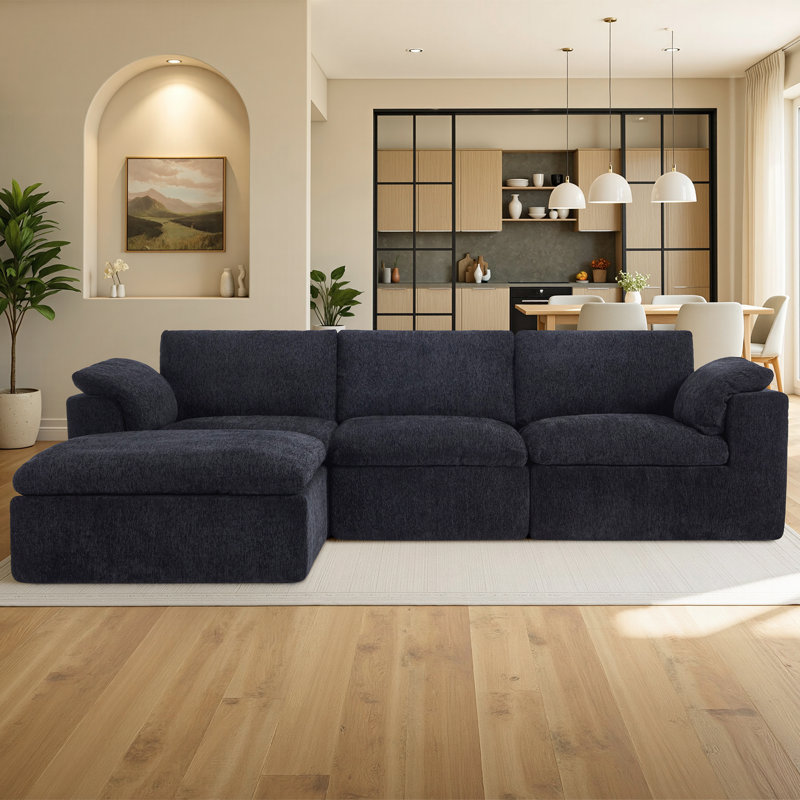 Canapé modulaire surdimensionné Boneless avec méridienne très profonde 83,5 po, canapé modulaire sans assemblage, Noir