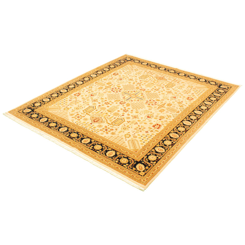 Tapis décoratif en laine noué à la main de conception persane et unique noué à la main new age paki 18/20 jaune clair 8 pi x 9 pi 10 po