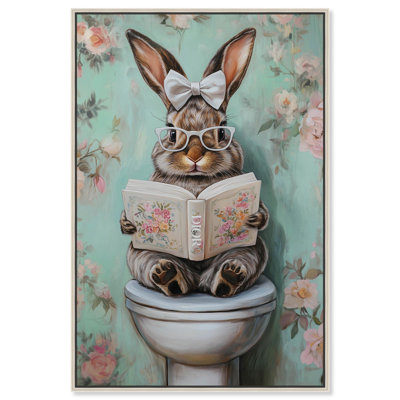 Petite Floral Toilet Bunny Canvas Cute Animal Art by Art Remedy