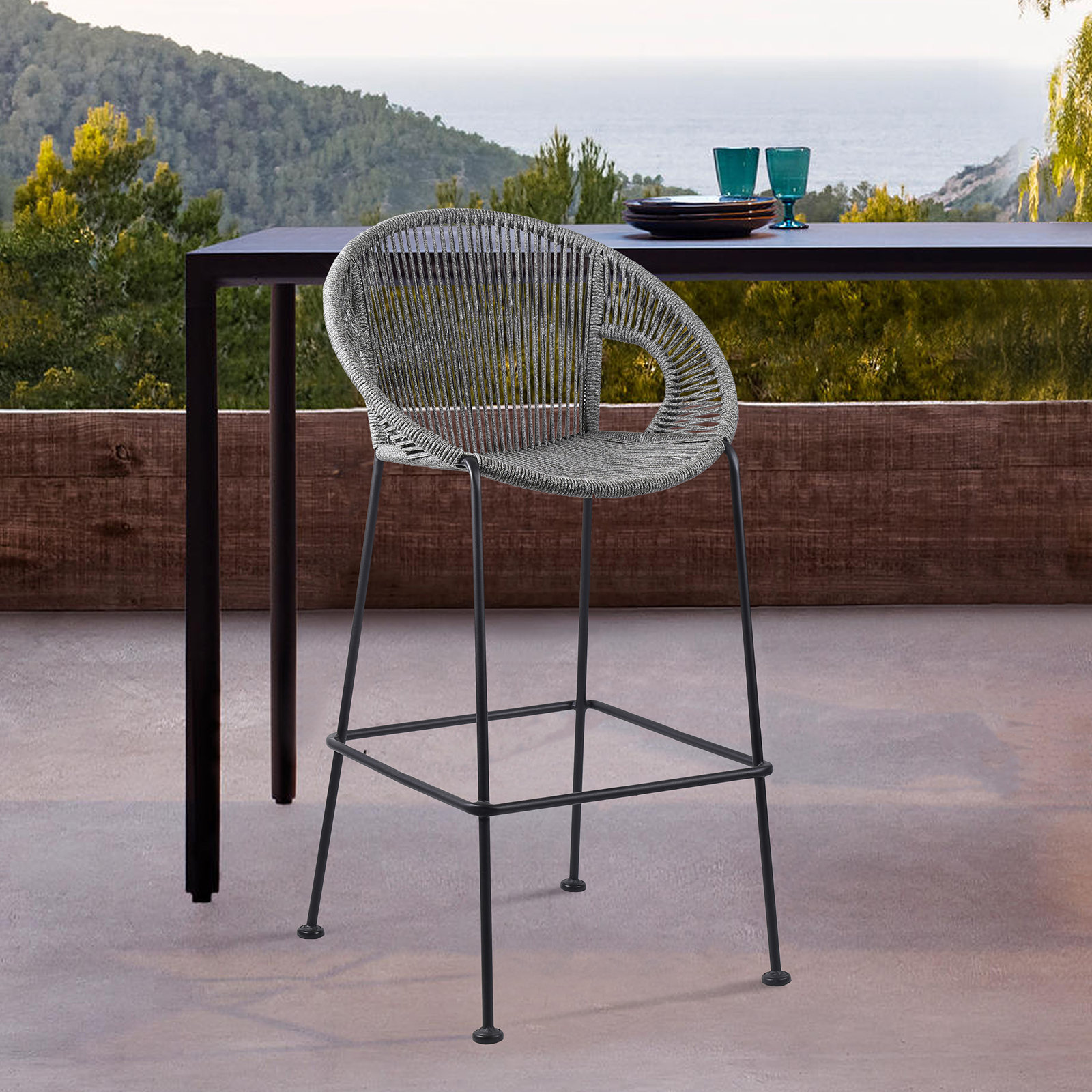 Champlost Patio Bar Stool, 30", Gray Rope