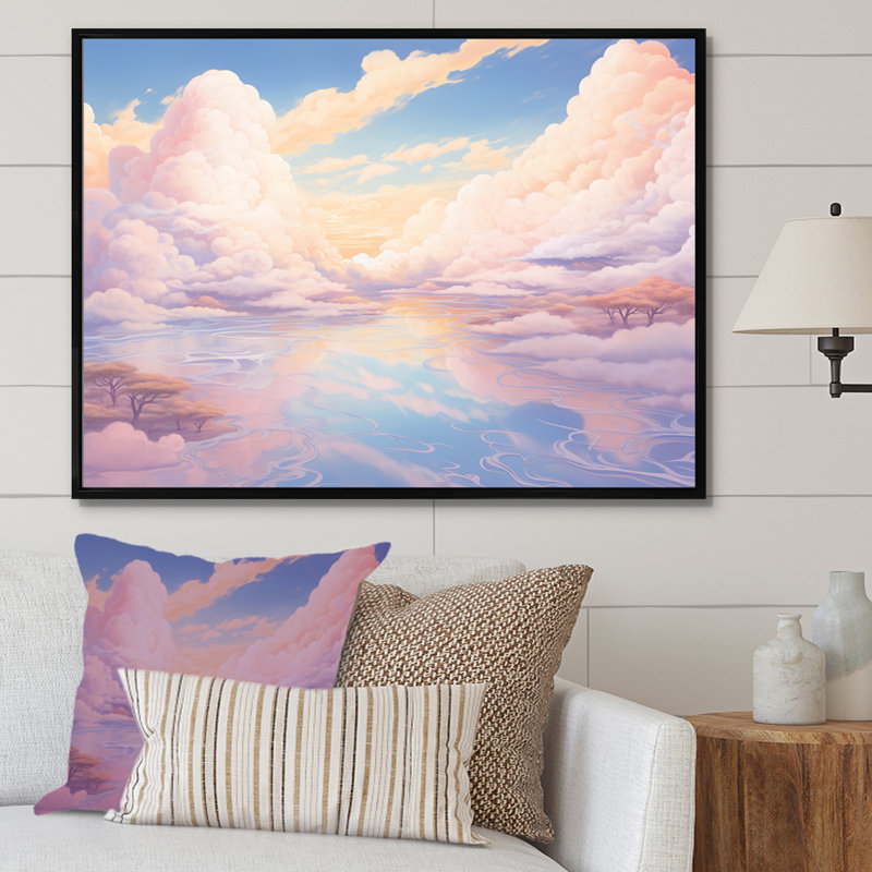 «Kawaii Clouds Landscape II», reproduction sur toile, Cadre flottant noir, H 12 po x l 20 po