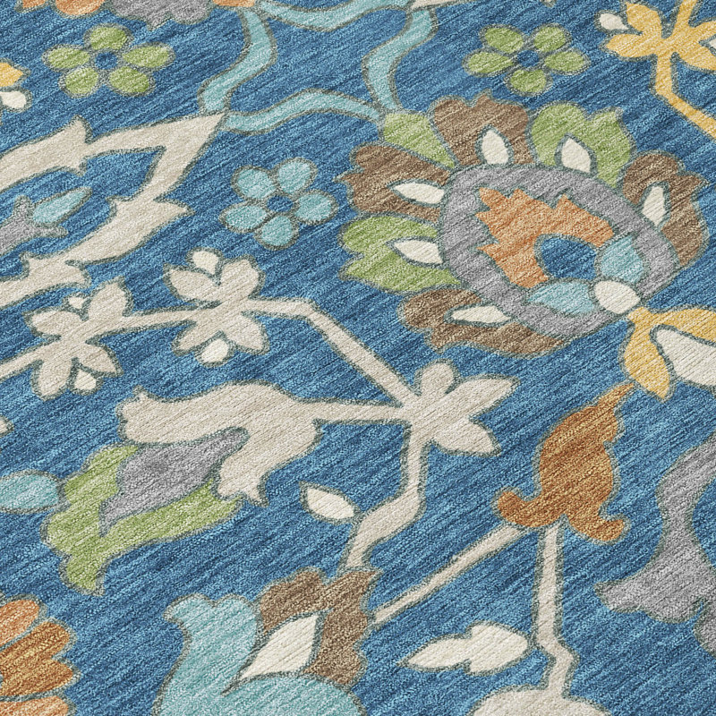 Machine Washable Indoor/Outdoor Chantille ACN2587 Floral Rug, 1'8" x 2'6", Blue