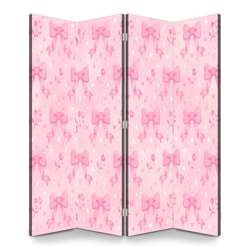Cloison pliante à 4 panneaux avec paravent en toile rose pastel et séparateur mural de protection autoportant, 4