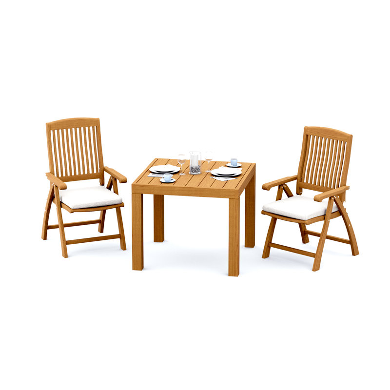 3 Pcs Grade-A Teak Wood Dining Set: 36" Square Table And 2 Marley Folding Reclining Arm Chairs #11MR0802, 2