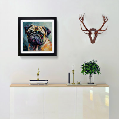 Pug Palette Knife No.1 - Single Picture Frame Print on Wood