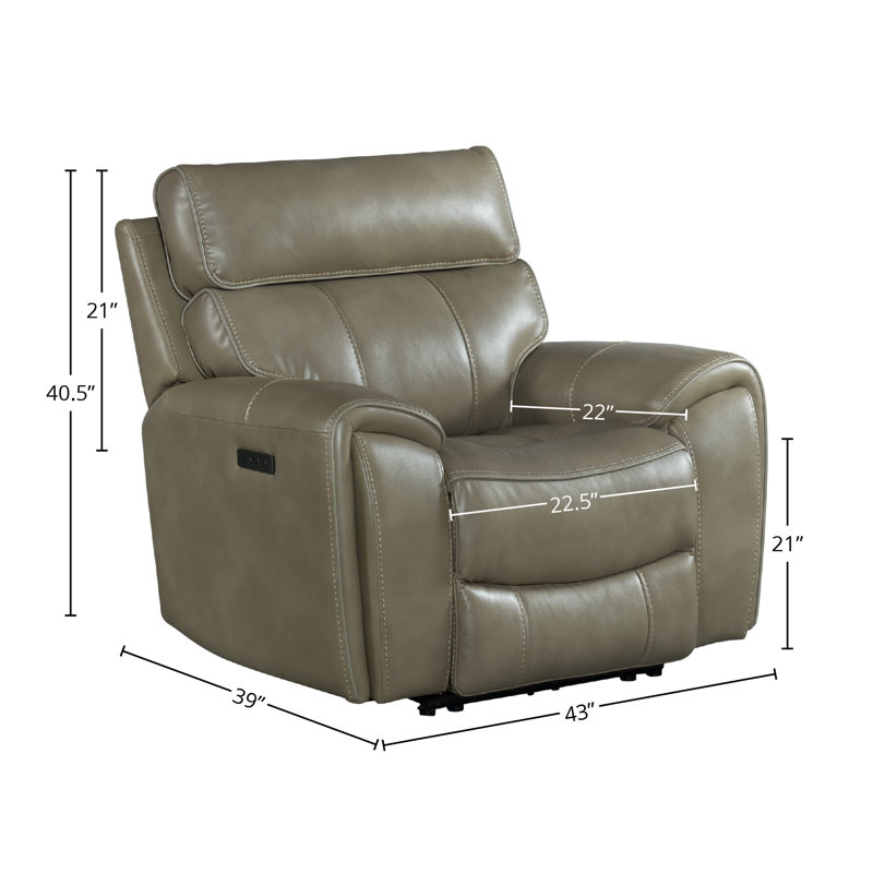 Uribe Dual-Power Recliner with Dual-Power Recline & Headrest, Mushroom Faux Leather