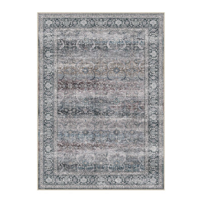 Luthien Elegant Vintage Floral Area Rug in Light Grey