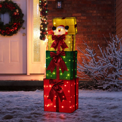 Boîte-cadeau de Noël empilée de 40 po avec 120 lumières DEL blanc chaud