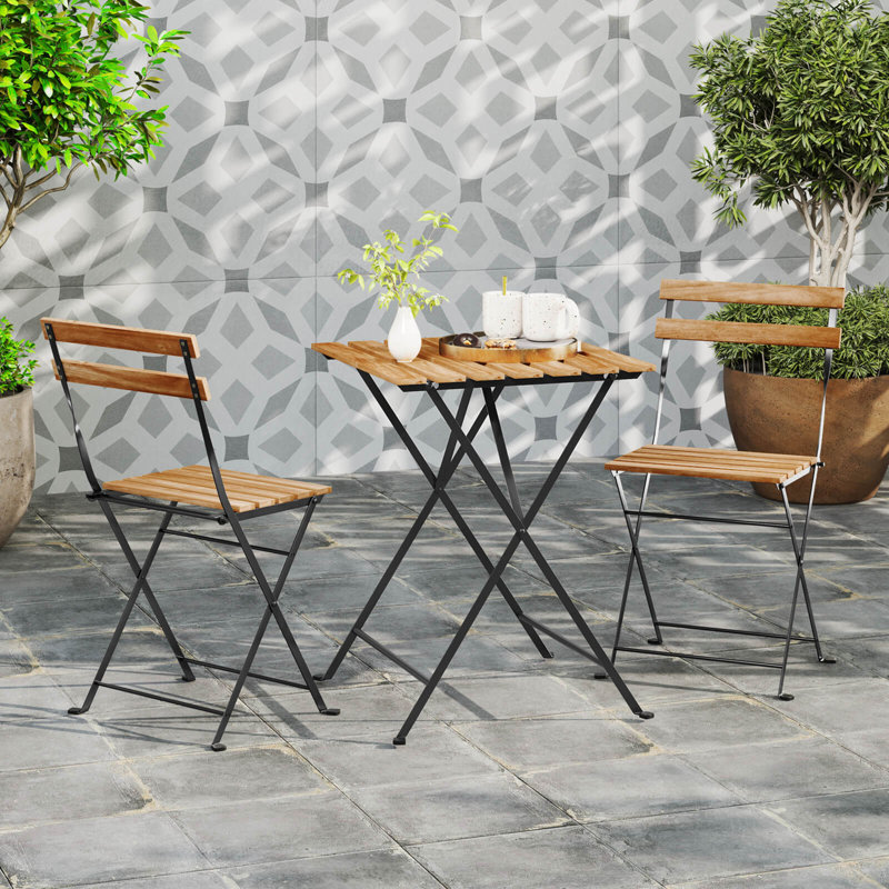 Ensemble bistro 3 pièces pour terrasse avec 2 chaises pliantes, Brun / Noir