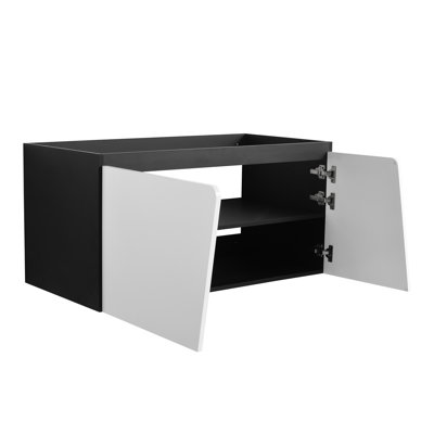 Bathroom Vanity 40'', Soft-Close Door, Modern Style, White & Black, Plywood, Generous Storage Option Capacity