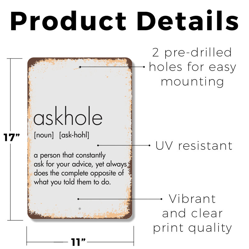 Panneau AskHole personne demande conseil 11 po x 17 po, H 11 po x l 17 po x P 0,1 po