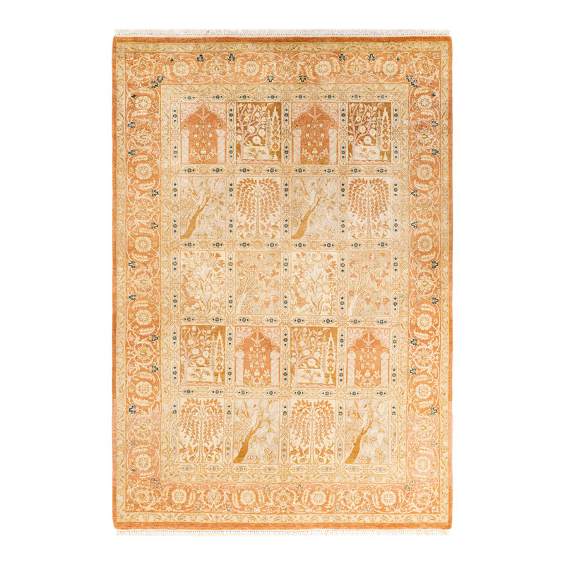 Tapis unique en laine noué à la main 4 pi 10 po x 7 pi 6 po nouvel âge Hayner