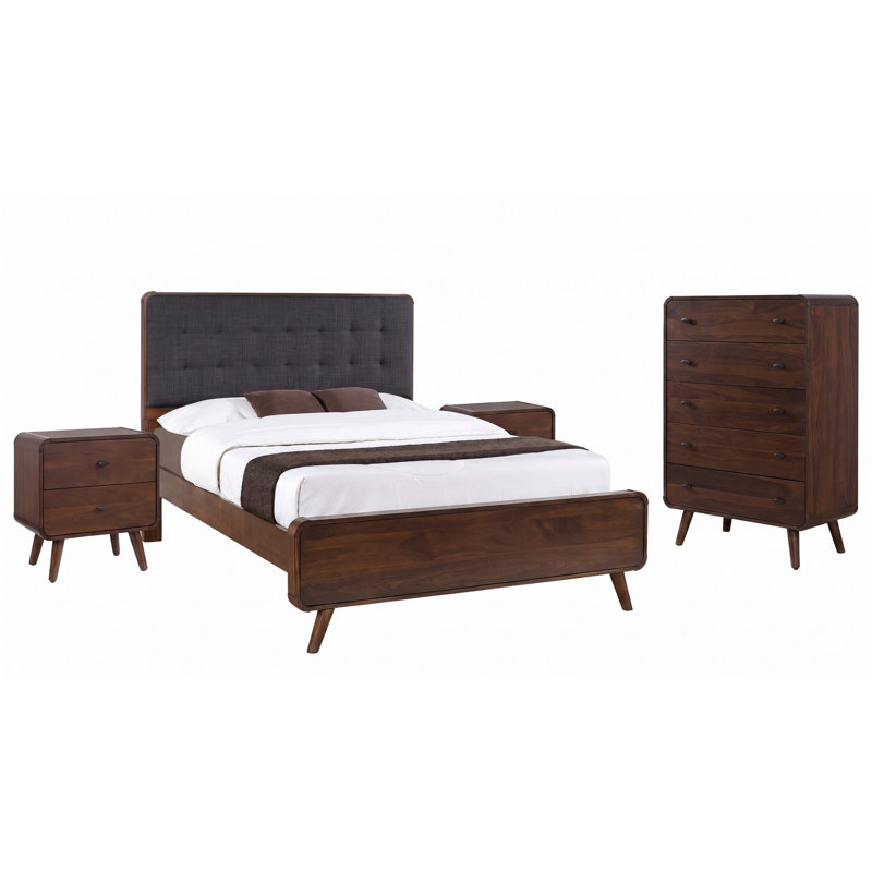 Rowan Dark Walnut Queen 4-piece Bedroom Set, 4 Pcs: Bed, Chest, 2 Nightstands, Queen