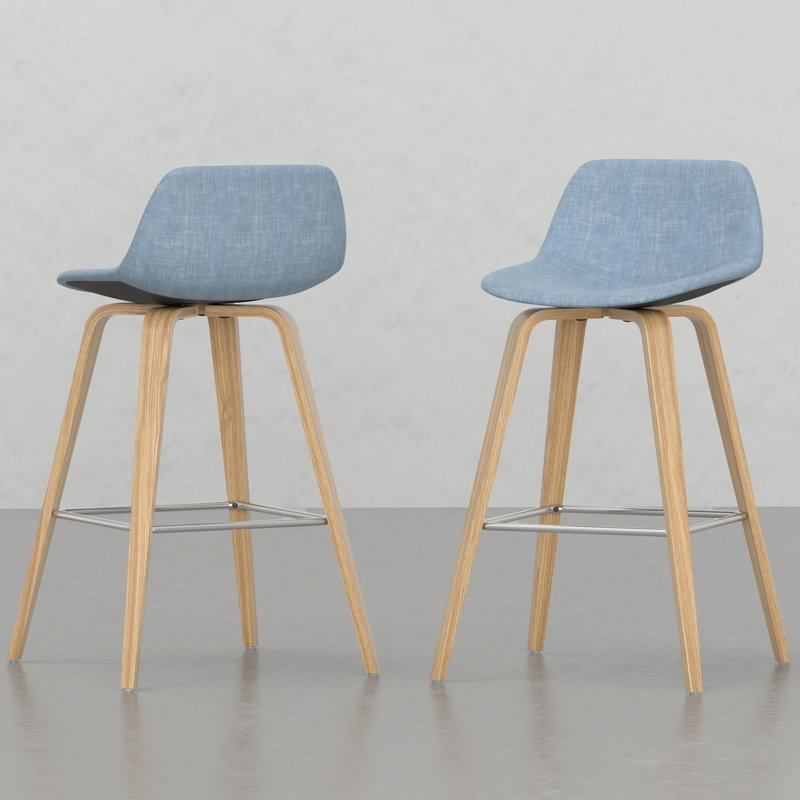 Tabouret en bois cintré (ensemble de 2), Naturel / naturel, Bleu