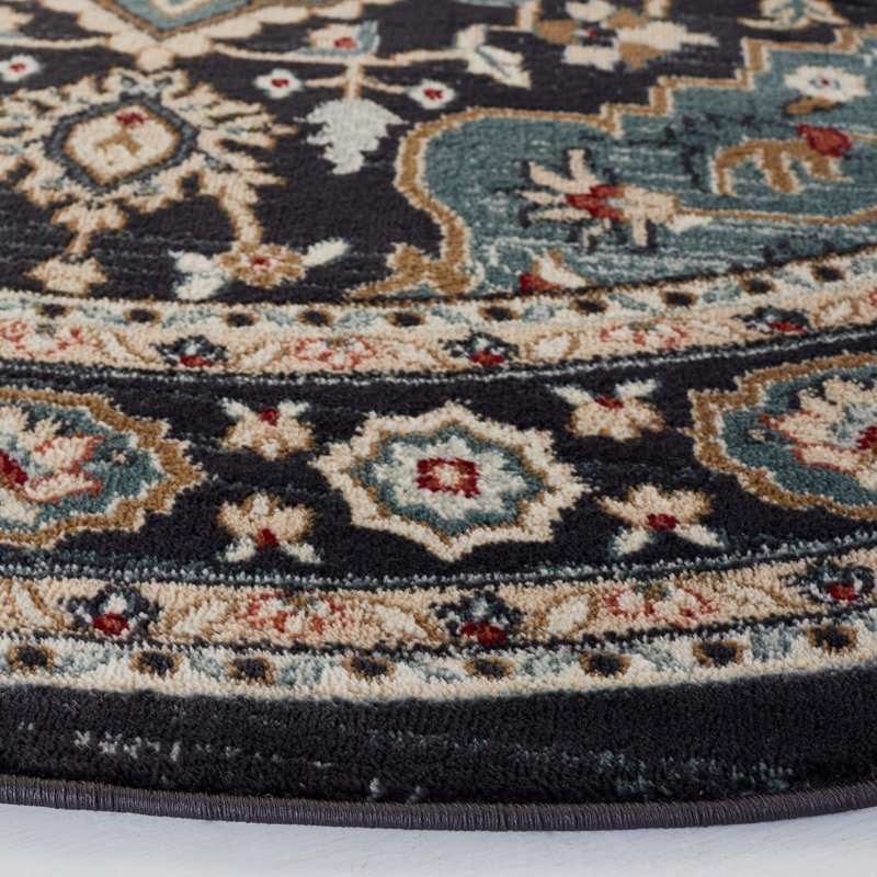 Tapis performance oriental Klose, Rond 9 pi, Teal/Black