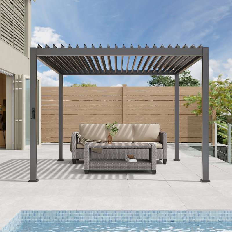 All-Weather Metal Frame Outdoor Pergola with Adjustable Louvered Roof, Patio Pergola Waterproof for Deck Porch Backyard, Gray