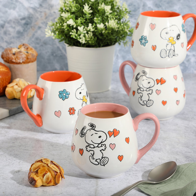 Peanuts Mothers Baby 4 Pack Large 20 OZ Belly Shaped Stoneware Mugs