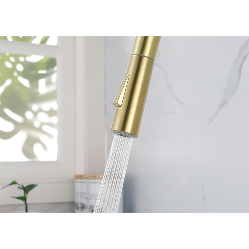 Robinet de cuisine en acier inoxydable avec finition dorée brossée, rotation de 360 buses, deux sorties d'eau, poignée simple pour un contrôle facile, corrosion / rouille, P 15,9 po, l 10,12 po, H 9,26 po,