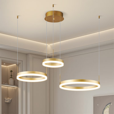 Modern Gold Ring Chandelier LED Circle Geometric Pendant Light Dimmable 3 Rings Ceiling Light Fixtures High Ceiling Foyer Chandelier for Living Room Dining Room